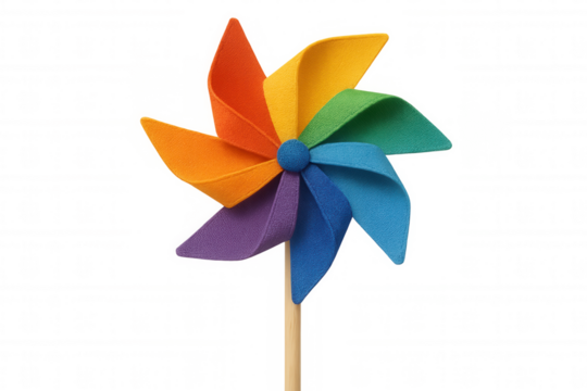 Pinwheel toy spinning vibrant rainbow colors, symbolizing childhood joy, freedom, and playfulness