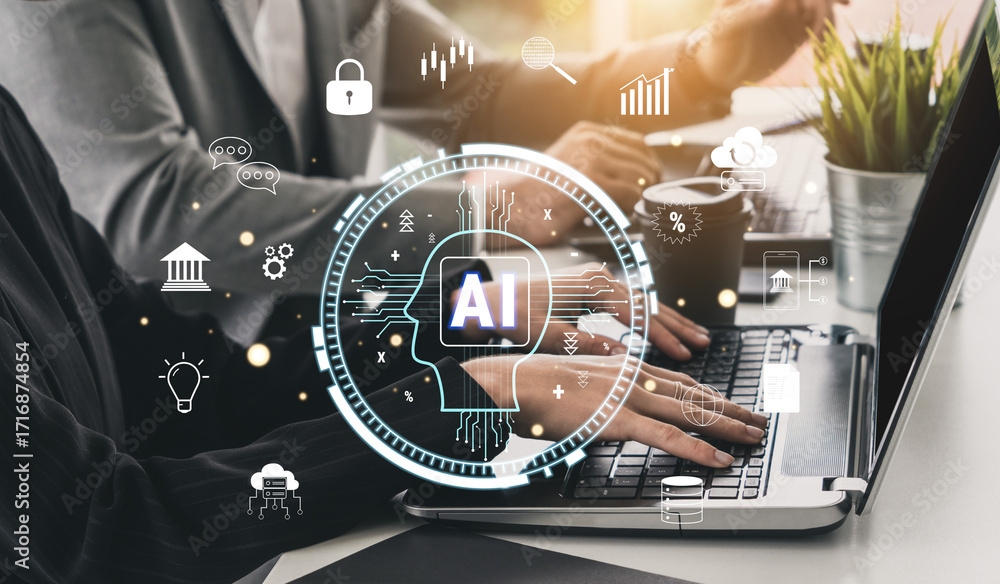 Poster the role of ai in fintech and modern business. a concept of using artificial intelligence for bankin