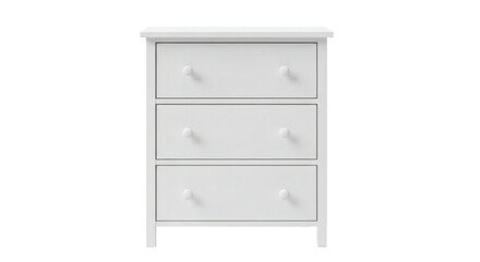 Fototapeta premium Clean White Wooden Nightstand with Three Drawers, Modern Furniture Isolated. clipping path, Business concept, PNG, graphic resources.