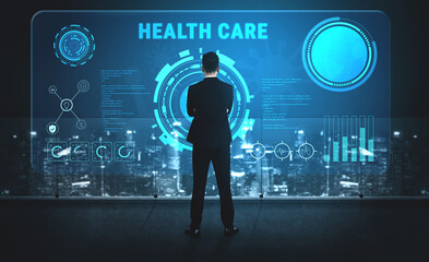 Digital health care technology and medical data dashboard concept. An interface for patient information, diagnostics, and monitoring health records. Motif