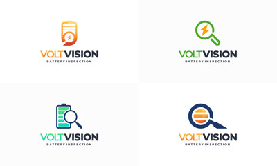 Set of Volt Vision Battery inspection logo concept vector, Energy finder vector logo template