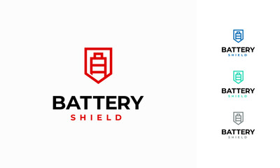 Battery shield logo or power shield logo icon, Charge Guard Solutions logo template concept