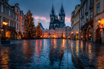 Fototapeta premium Old Town Square at Christmas time in Prague.