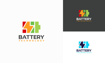 Fototapeta premium Battery technology logo designs concept vector, Battery with Thunder symbol template icon