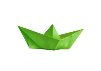 Green origami boat, 3D style