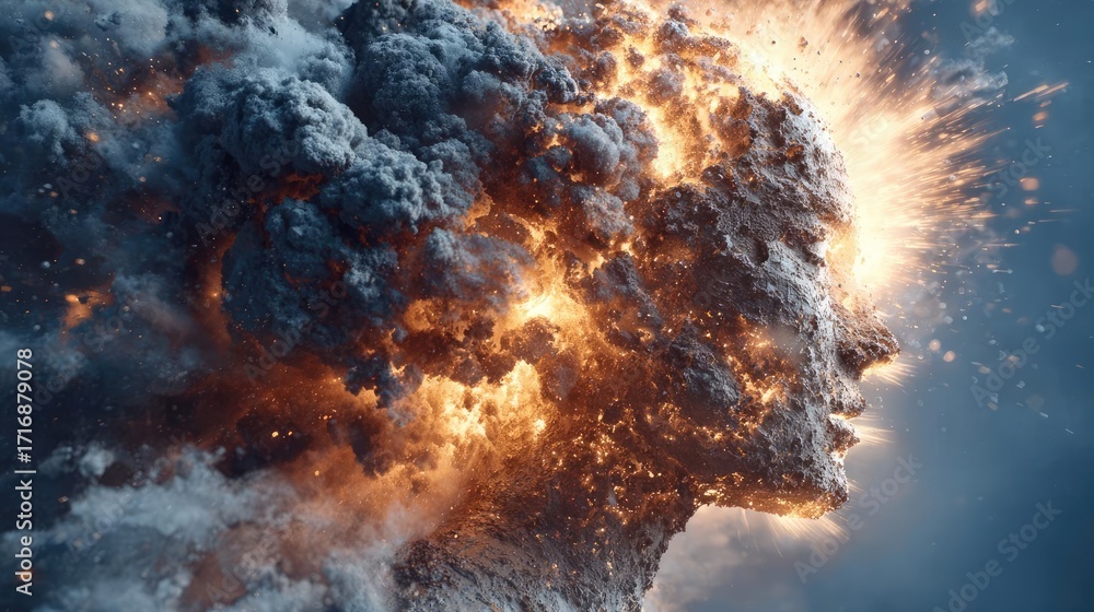 Poster exploding mind with dreams and emotions concept. a surreal depiction of an explosive thought process