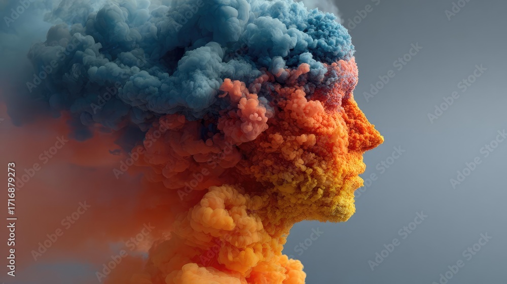 Aufkleber exploding mind with dreams and emotions concept. abstract representation of human thought with color