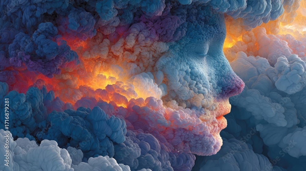 Aufkleber exploding mind with dreams and emotions concept. abstract representation of emotions in colorful clo