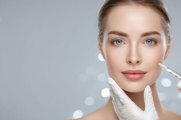 Woman undergoing Botox treatment in clinical setting with focus on skin care and rejuvenation. Procedure is professional solution for maintaining youthful and smooth skin.