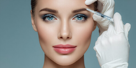 Woman undergoing Botox treatment in clinical setting with focus on skin care and rejuvenation. Procedure is professional solution for maintaining youthful and smooth skin.