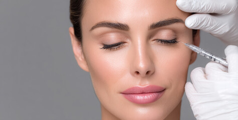 Woman undergoing Botox treatment in clinical setting with focus on skin care and rejuvenation. Procedure is professional solution for maintaining youthful and smooth skin.