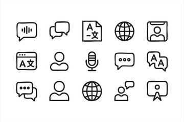 Translation and communication icons set with globe, chat bubbles and microphone © ALI