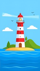 Lighthouse on a small island in the ocean