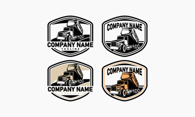 Obraz premium Four Company Logos Featuring Dump Trucks in Shield Designs