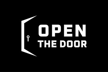 The vector graphic of the Open The Door logo, with 'Open' being wider, creates an effect of opening a door. Suitable for use in podcast businesses, the creative industry, and others.