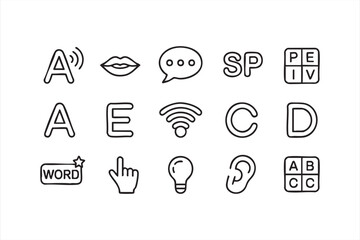 Communication and alphabet themed vector icons for education and study design
