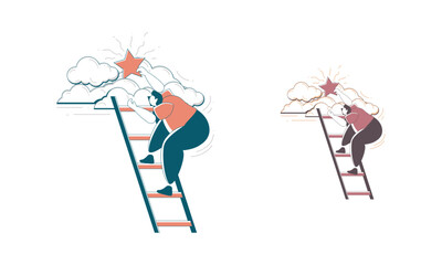 Fototapeta premium Person Climbing Ladder Towards a Star in the Clouds