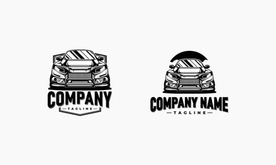 Two Black and White Car Logos with Company Names and Taglines