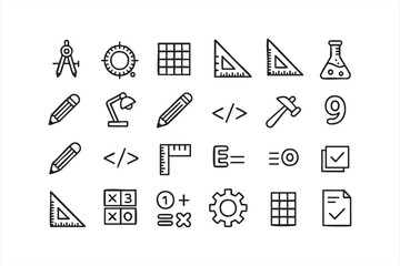 Academic subject icon set with math, coding, and creative education symbols vector