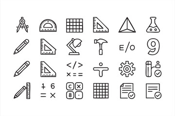 Science and laboratory illustration icons for chemistry, physics, and research concepts
