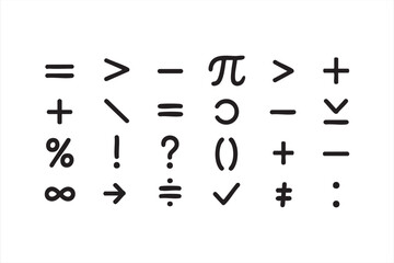 Mathematics symbols icons set with operations and formulas in vector illustration