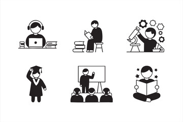 Online study and classroom learning icons set for education and knowledge concepts
