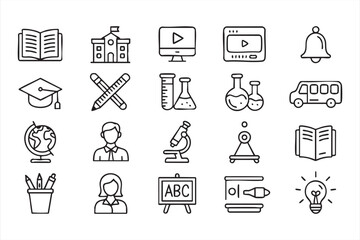 Modern outline education icons collection featuring study, teaching, and student designs