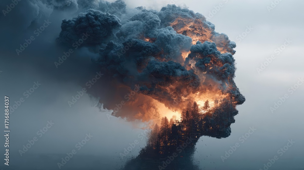 Aufkleber exploding mind with dreams and emotions concept. a surreal blend of nature and psyche creating a stu