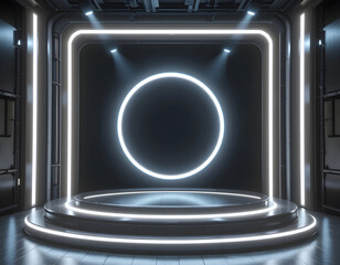 Futuristic stage with glowing circle and tiered platform image