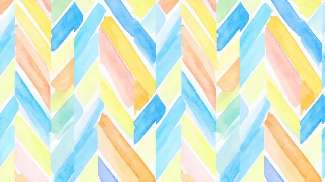 Pastel watercolor herringbone pattern forms a seamless background with blue, yellow, green, and orange hues for abstract art projects.