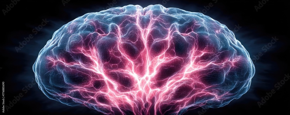 Poster exploding mind with dreams and emotions concept. a vibrant illustration of a brain showcasing neural