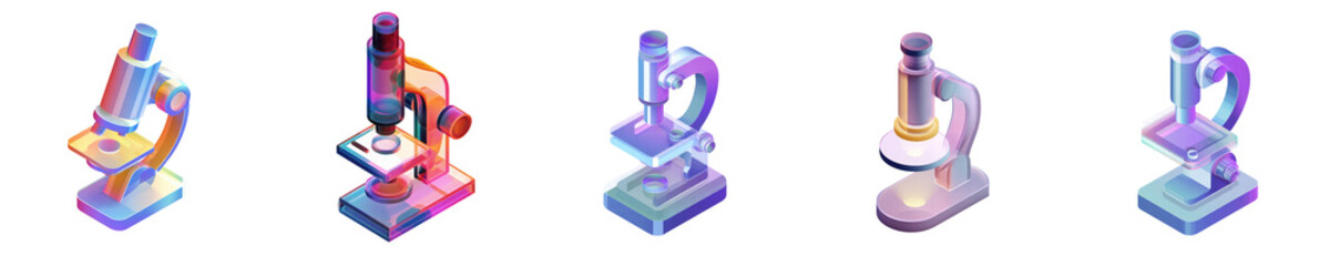 3D Isometric Glassmorphism Icon PNG Set &ndash; Microscope