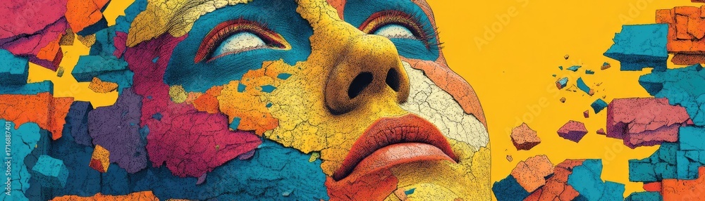 Aufkleber exploding mind with dreams and emotions concept. vibrant artistic expression through colorful face p