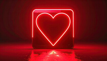 Heart Symbol in Red Neon Light on Dark Background Cinematic High Dynamic Range Studio Photography