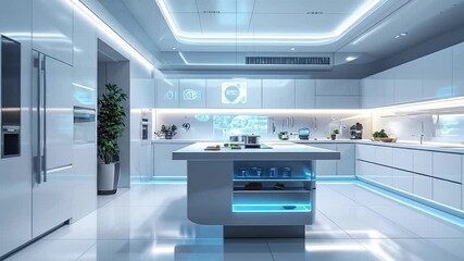 Futuristic Kitchen Interior Design with Advanced Technology and Modern Appliances - Powered by Adobe