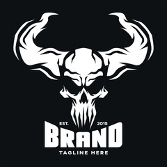 Modern skull logo with horns. Vector illustration.