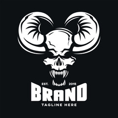 Modern skull logo with horns. Vector illustration.