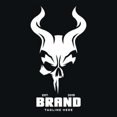 Modern skull logo with horns. Vector illustration.