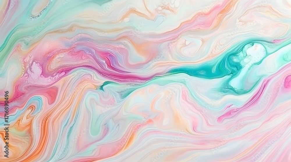 Poster a vibrant abstract design featuring flowing swirls of pastel hues, creating a captivating and cheerf