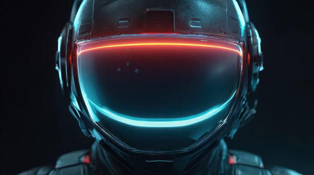 Futuristic Helmet with Glowing Neon Lights - Powered by Adobe