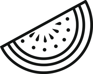 Minimal black line art of a watermelon slice, clipart icon.
