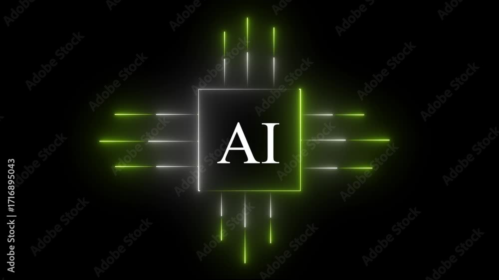 Fototapete glowing neon ai circuit board background. computer motherboard with a chip, processor with artificia