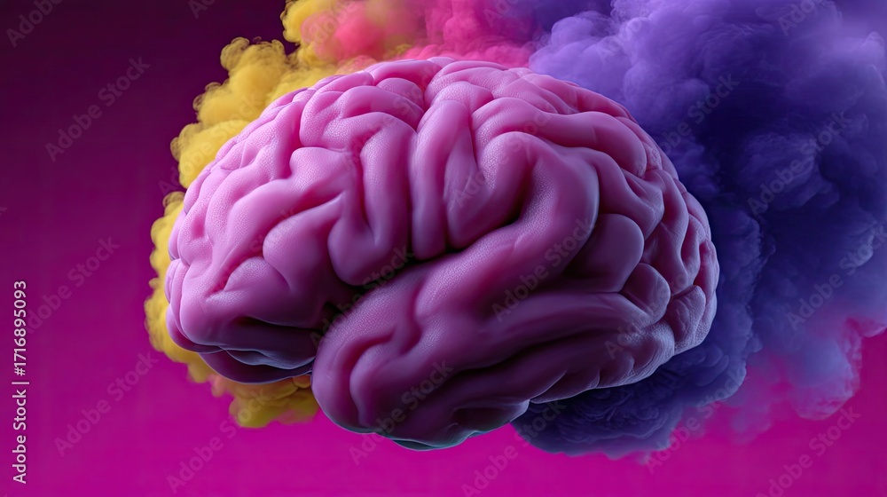 Aufkleber exploding mind with dreams and emotions concept. a vibrant representation of a human brain with colo
