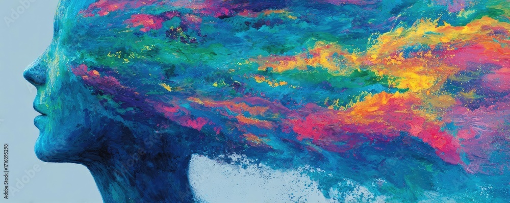 Aufkleber exploding mind with dreams and emotions concept. vibrant abstract representation of a colorful minds