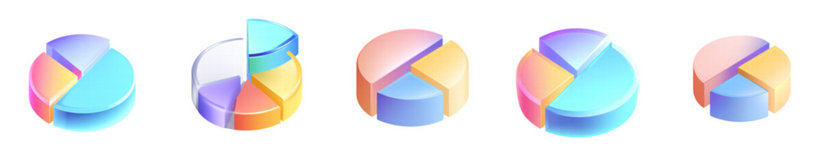 Obraz premium 3D Isometric Glassmorphism Icon PNG Set – Pie chart