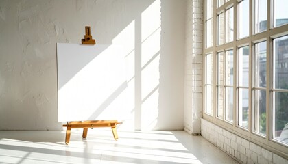 Blank Canvas on Easel in Sunlit Studio