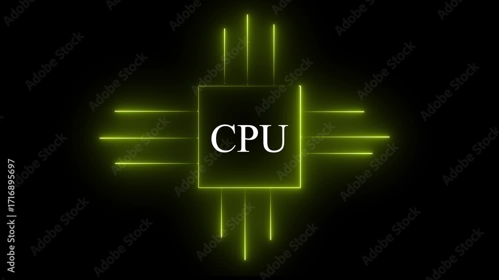 Fototapete glowing neon cpu circuit board background. computer motherboard with a chip, processor with artifici
