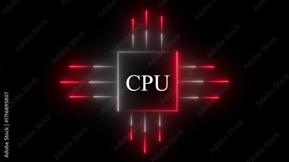 Fototapete glowing neon cpu circuit board background. computer motherboard with a chip, processor with artifici