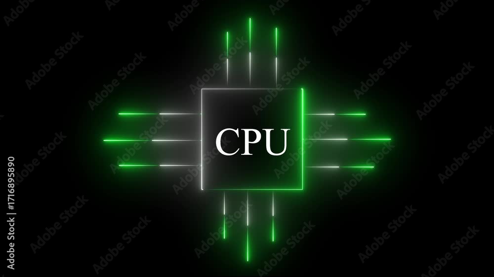 Fototapete glowing neon cpu circuit board background. computer motherboard with a chip, processor with artifici
