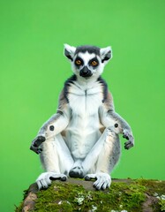 Fototapeta premium Lemur seated, green background